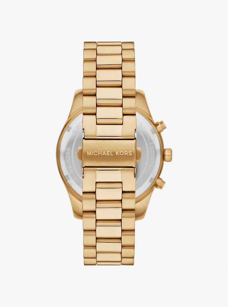Ensemble-cadeau montre Lexington surdimensionn&eacute;e de ton or et porte-cartes en cuir gaufr&eacute; &agrave; motif de crocodile in OR | Michael Kors