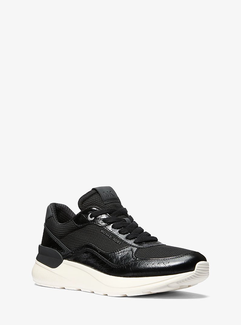 Trevor Leather and Stretch Knit Trainer in BLACK | Michael Kors