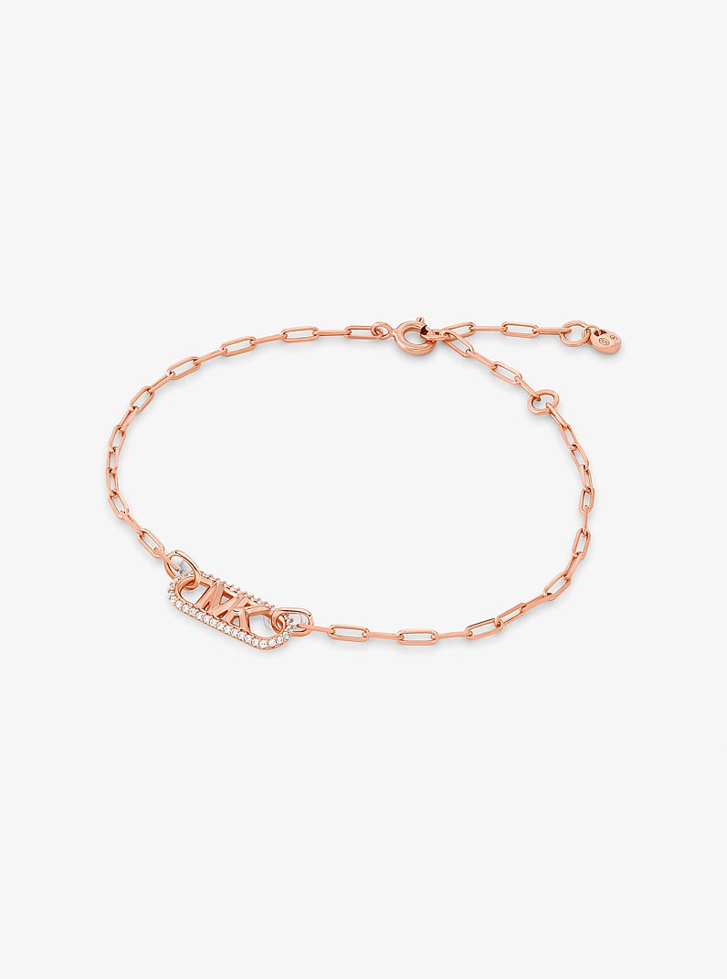 Precious Metal-Plated Sterling Silver Pav&eacute; Empire Logo Chain Link Bracelet in ROSE GOLD | Michael Kors