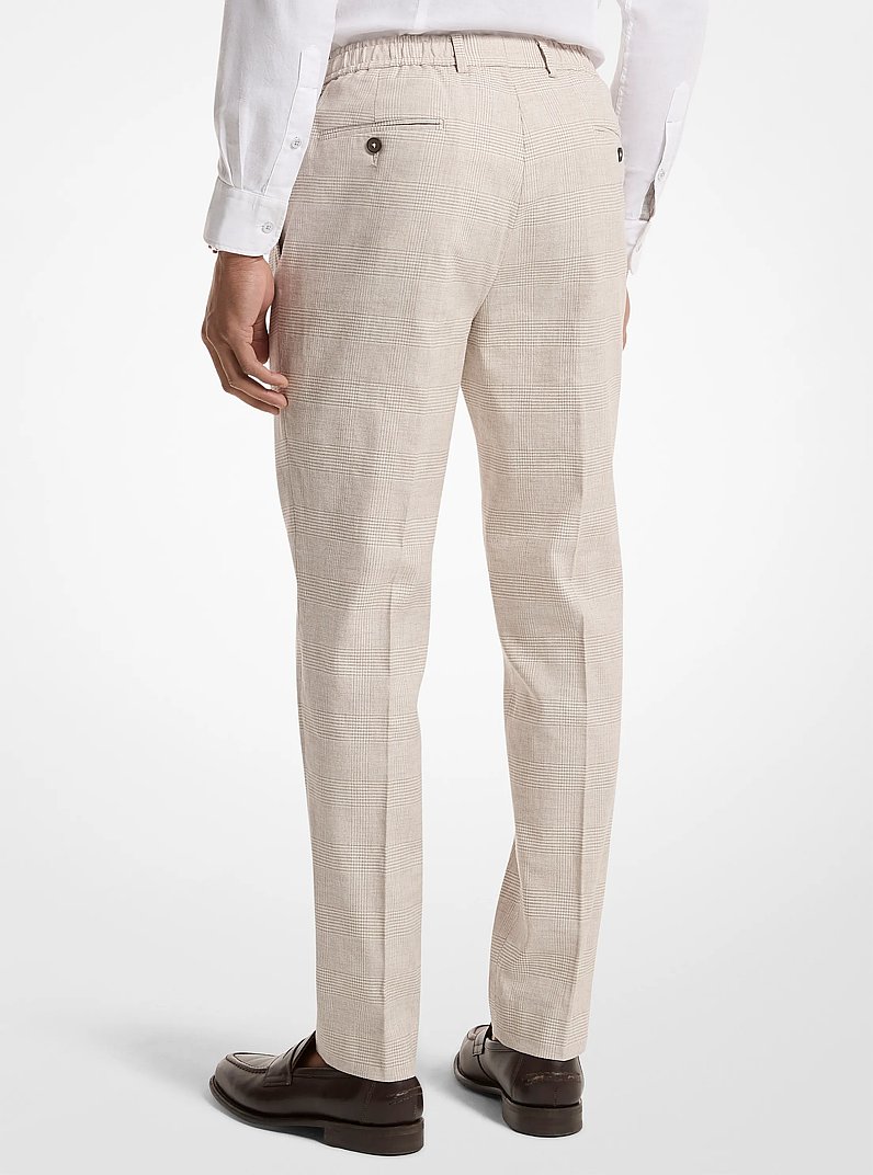 Stretch-Hose aus Baumwolle und Leinen mit Karomuster in BEIGE | Michael Kors