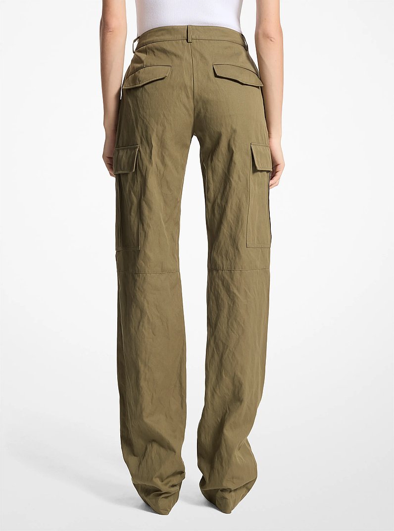 Crushed Cotton Gabardine Cargo Trousers