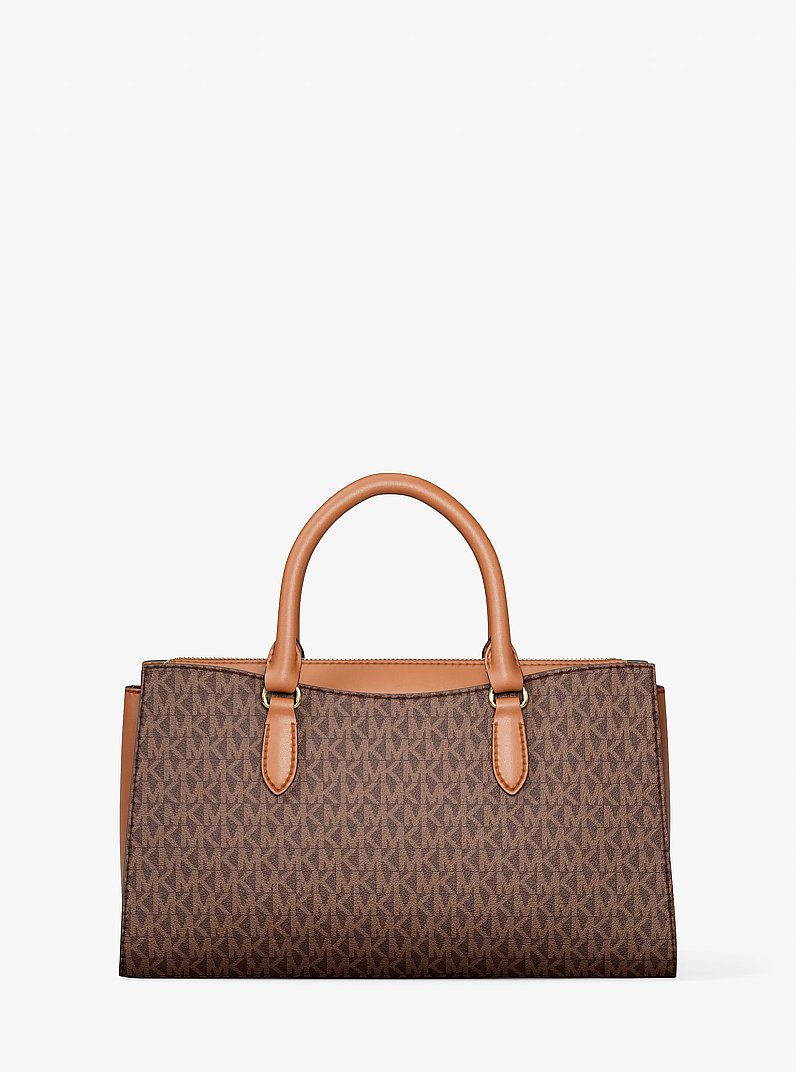 Arden Medium Signature Logo Top-Zip Satchel in BROWN | Michael Kors