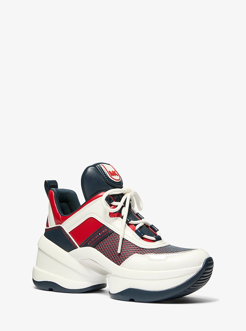 Olympia Color-Block Trainer in BRT RED MLTI | Michael Kors