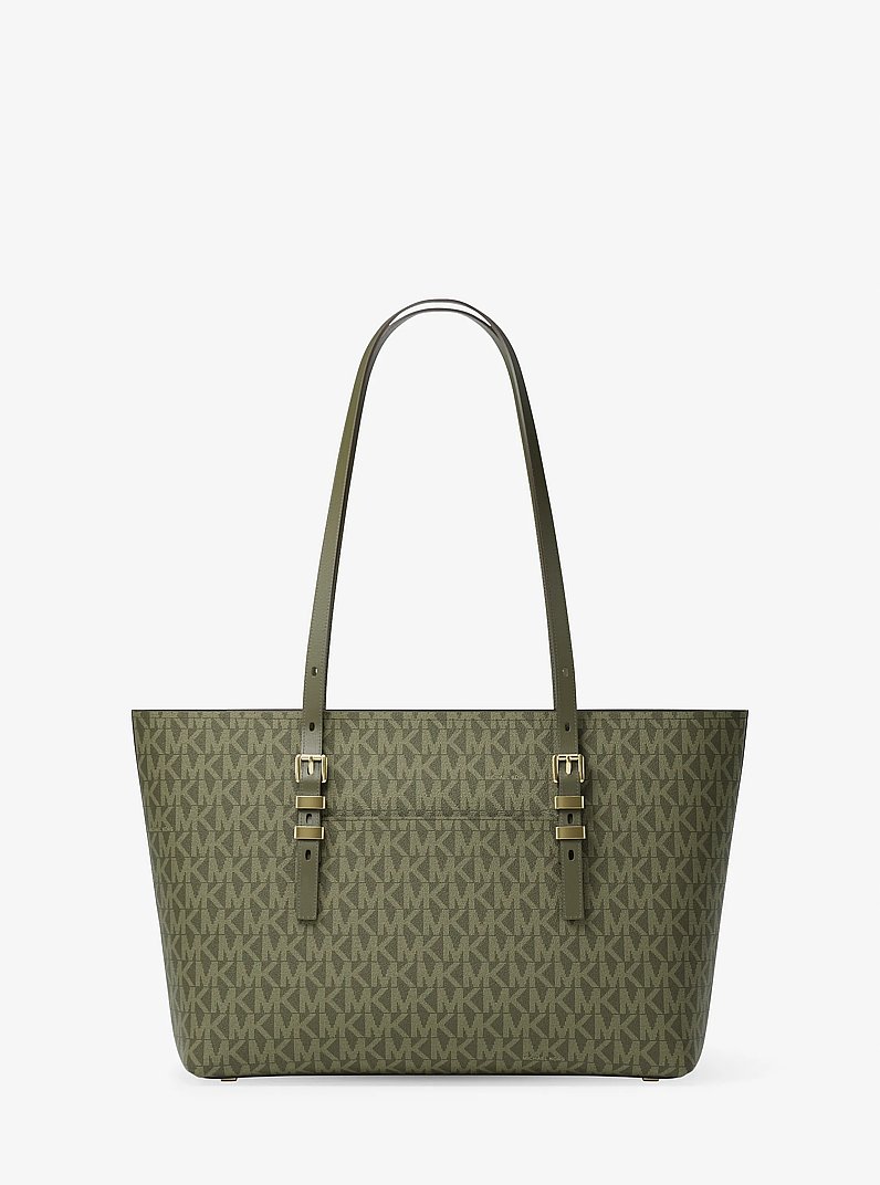 Quinn Medium Signature Logo and Leather Tote Bag in IVY | Michael Kors