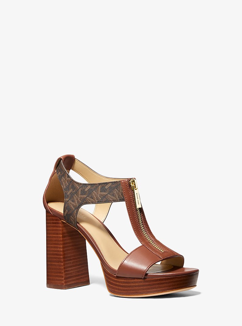 Berkley Empire Signature Logo and Leather Block-Heel Sandal