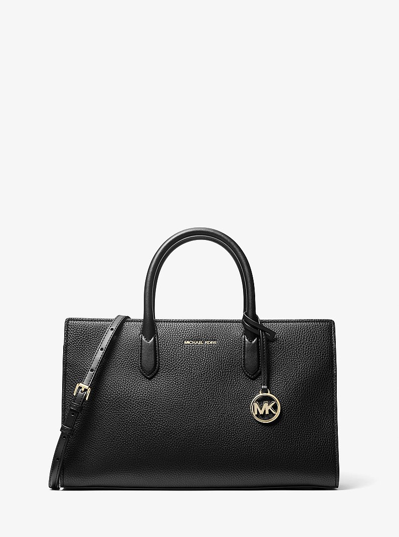 Borsa a mano Scarlett media in pelle martellata in NERO | Michael Kors