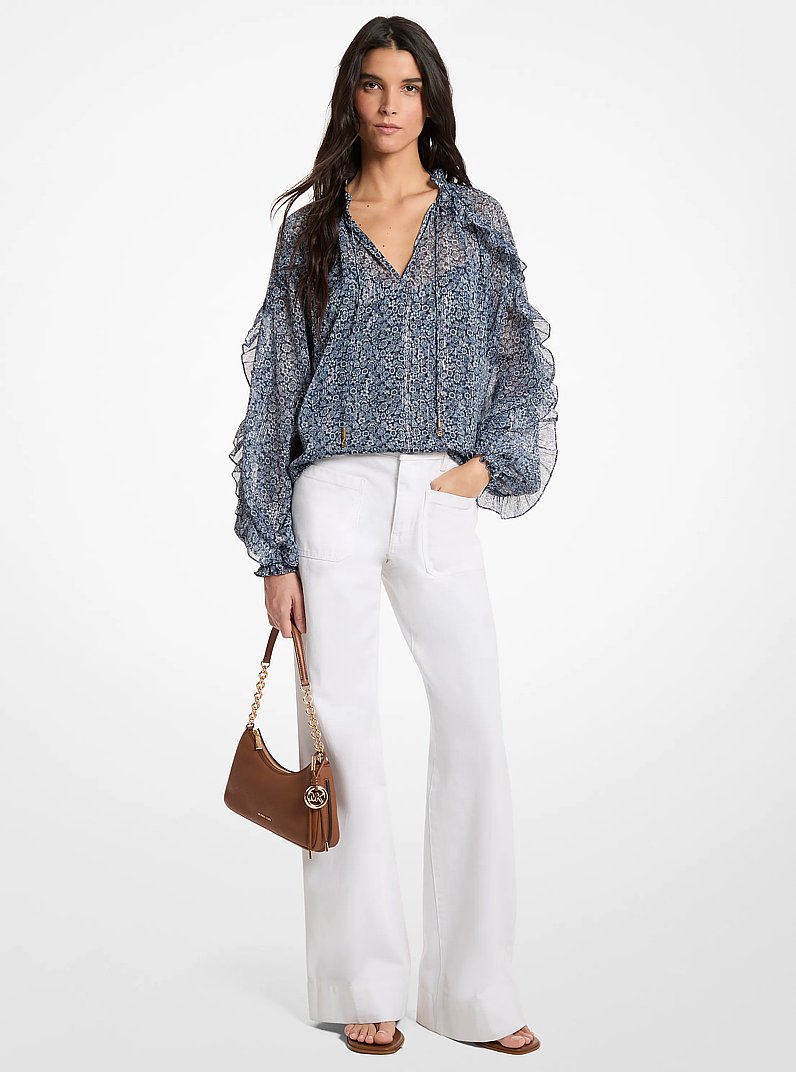 Ger&uuml;schte Metallic-Bluse aus Georgette mit Blumenmuster in MIDNIGHTBLUE | Michael Kors