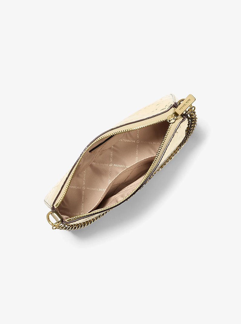 Jet Set Medium Metallic Logo Debossed Pochette and Card Case Gift Set in PALE GOLD | Michael Kors