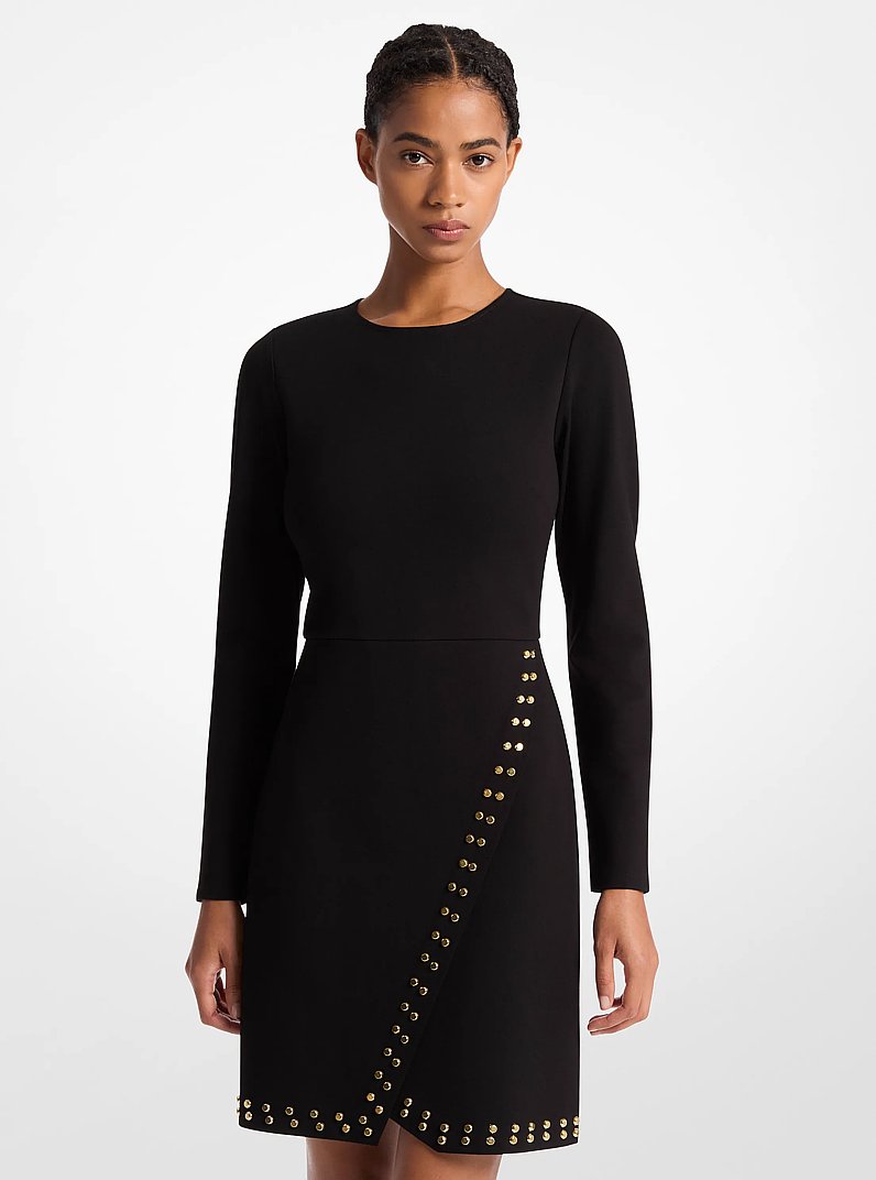 Astor Stud Stretch Knit Long-Sleeve Dress in BLACK | Michael Kors