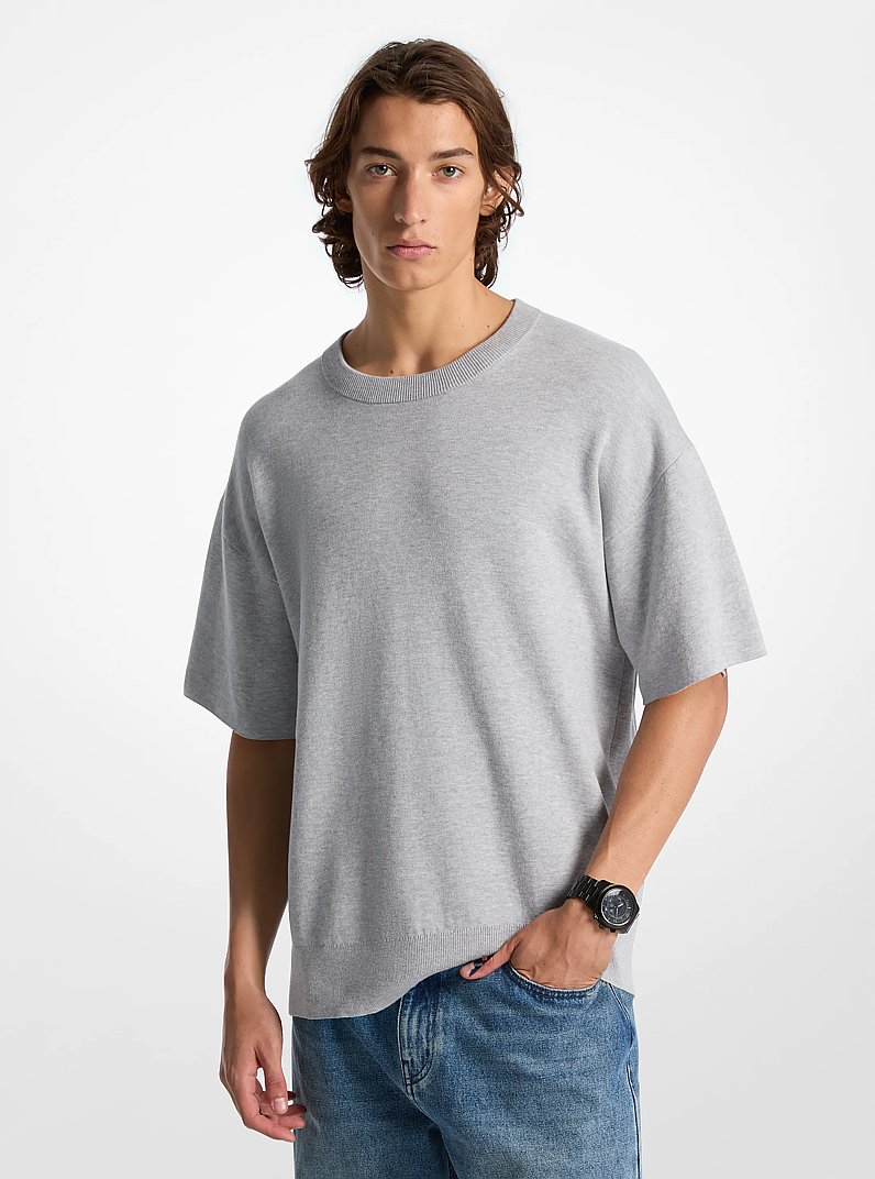 Cotton Short-Sleeve Sweater in HEATHER GREY | Michael Kors