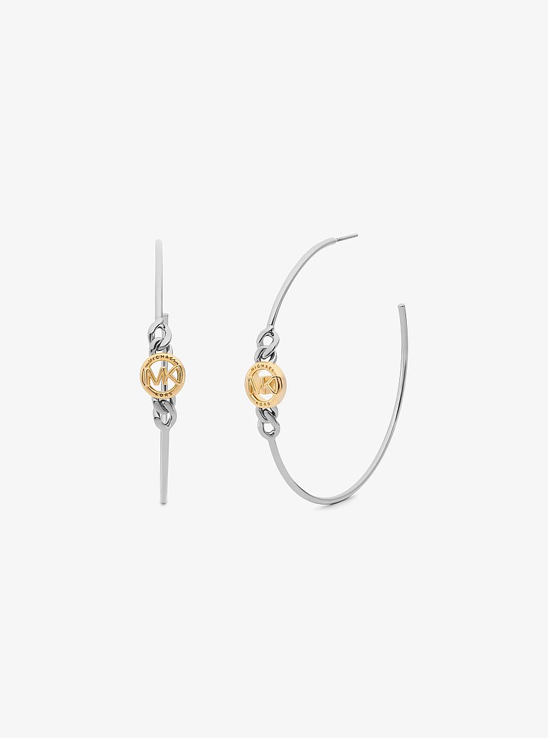 Logo Curb Chain Hoop Earrings in TWO TONE | Michael Kors