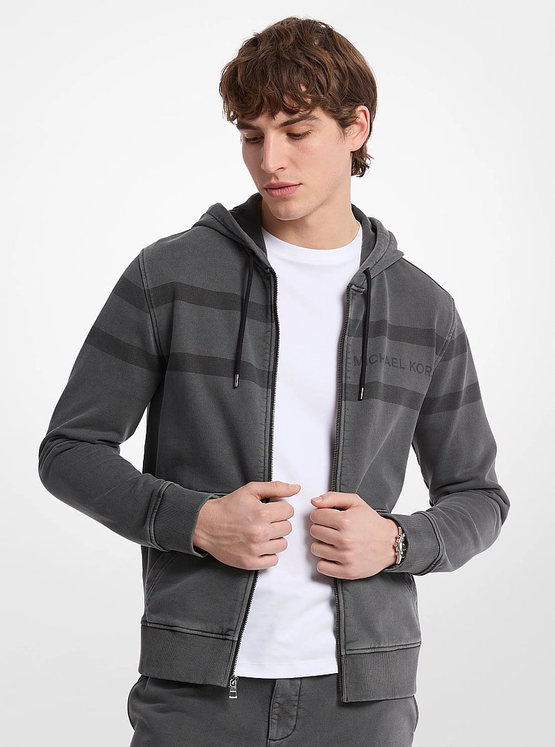 Hoodie &agrave; fermeture &eacute;clair en coton teint en pi&egrave;ce &agrave; logo in NOIR | Michael Kors
