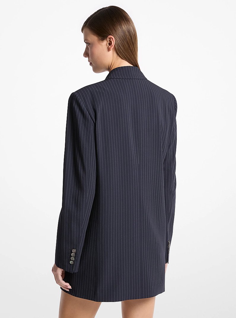 Pinstripe Wool Blend Boyfriend Blazer in Midnight/white | Michael Kors