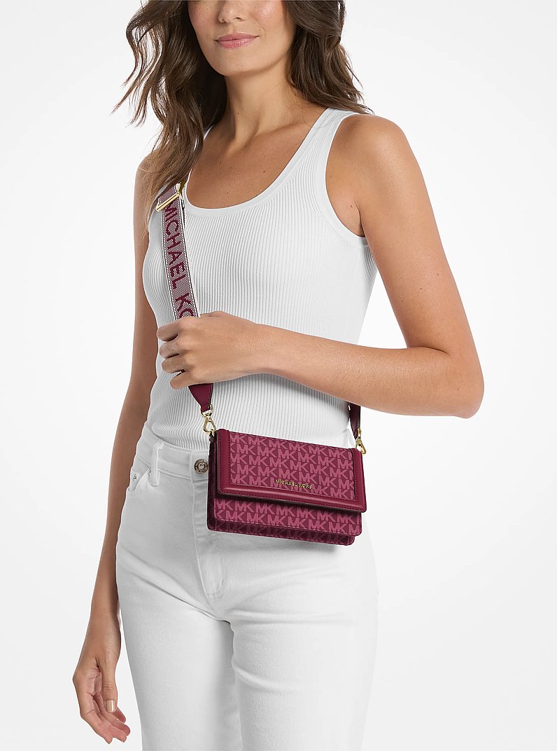 Jet Set Small Logo Print Woven Smartphone Crossbody Bag in MULBERRY | Michael Kors