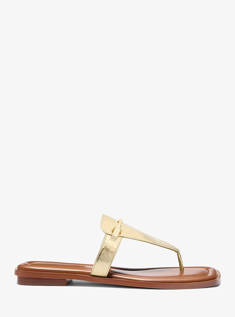 Lena Metallic Leather T-Strap Sandal in PALE GOLD | Michael Kors