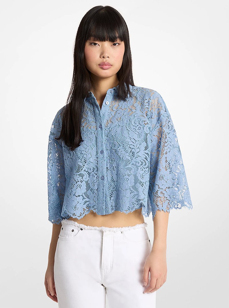 Corded Floral Lace Cropped Blouse in CHAMBRAY | Michael Kors