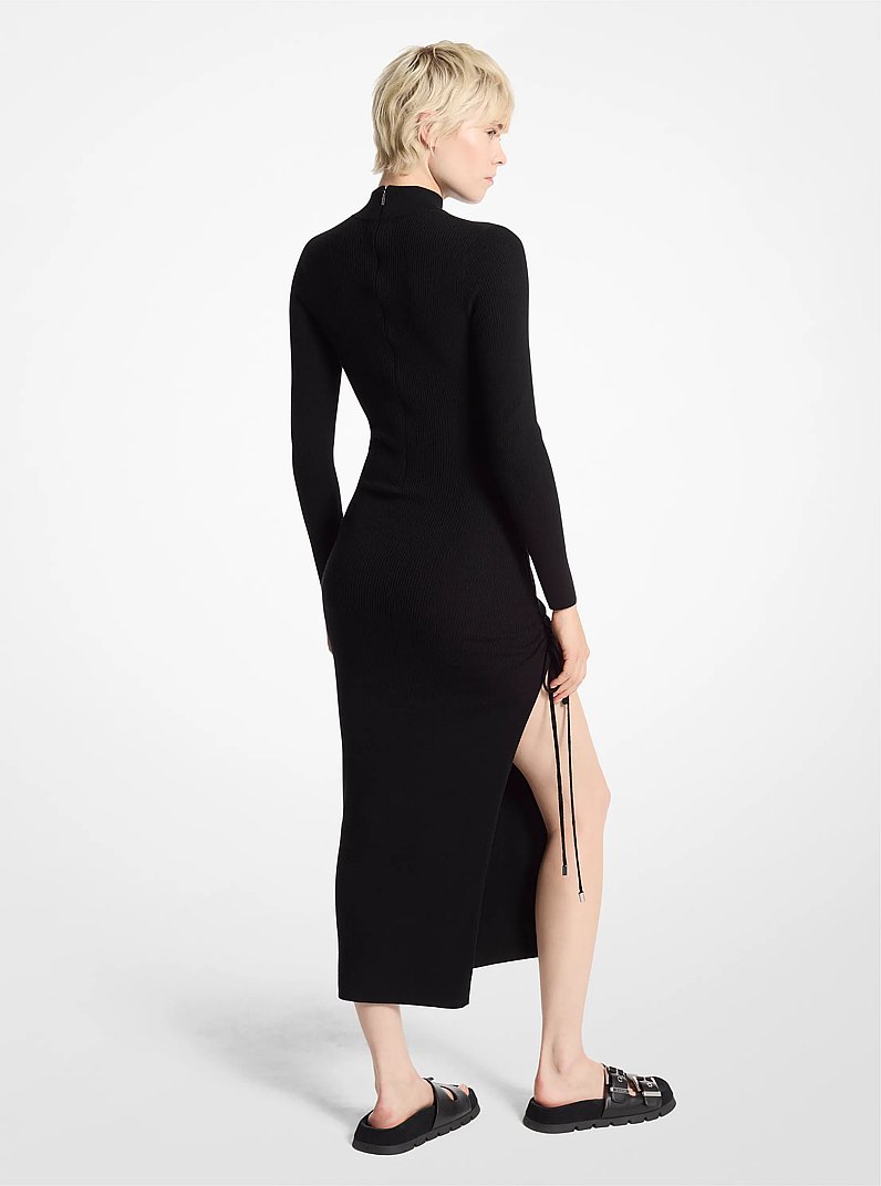 Vestido fruncido de lana el&aacute;stica in NEGRO | Michael Kors