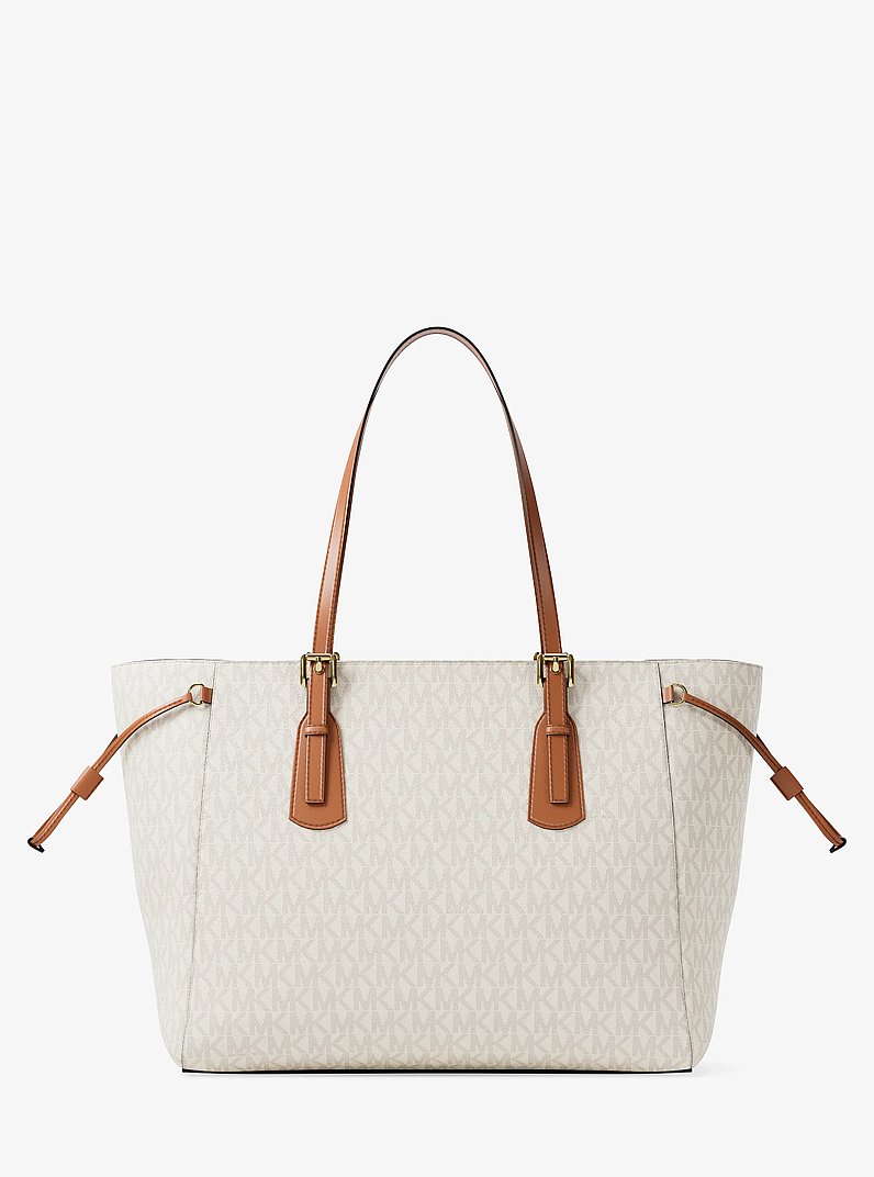 Voyager Large Signature Logo Top-Zip Tote Bag in VANILLA | Michael Kors