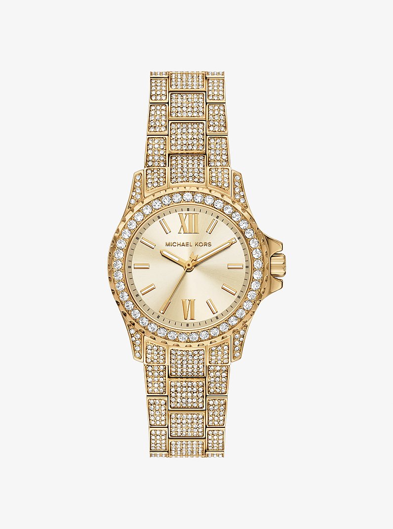 Mini Everest Pav&eacute; Gold-Tone Watch in DORADO | Michael Kors