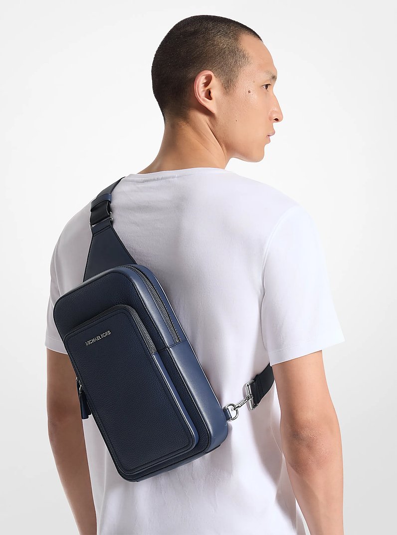 Cooper Slim Pebbled Leather Commuter Sling Pack in NAVY | Michael Kors