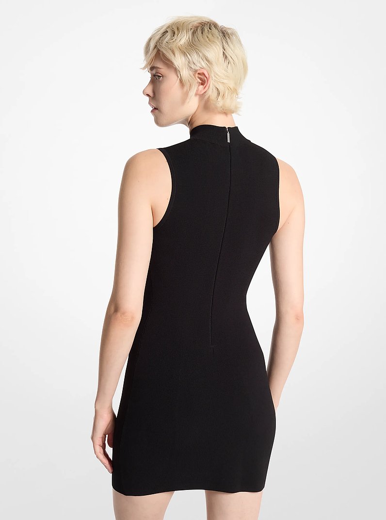 Stretch Viscose Mock Neck Dress in BLACK | Michael Kors