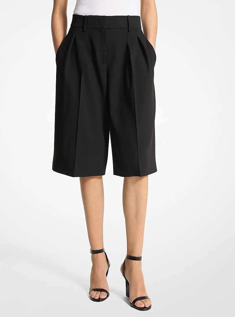 Wool Serge Pleated Shorts in BLACK | Michael Kors