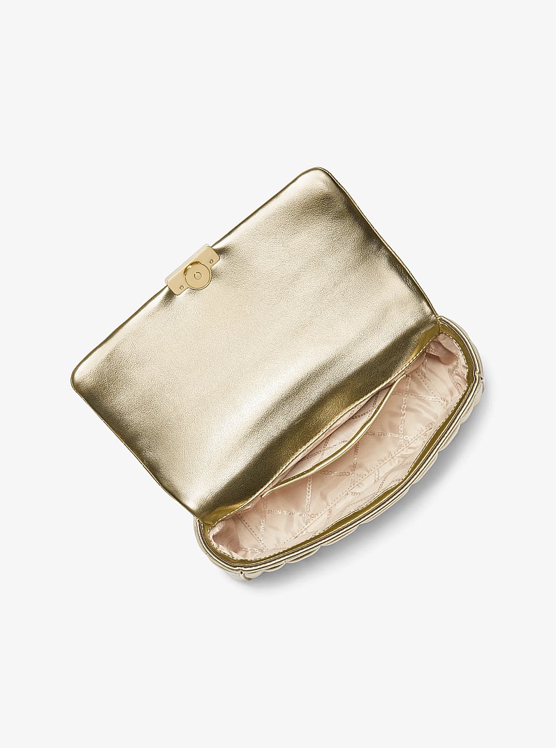 Tribeca Large Metallic Quilted Leather Shoulder Bag in PALE GOLD | Michael Kors