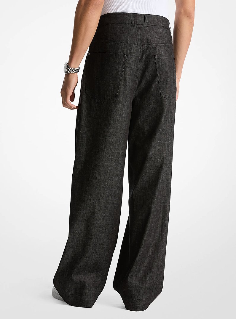 Pleated Chambray Wide-Leg Jeans in BLACK | Michael Kors