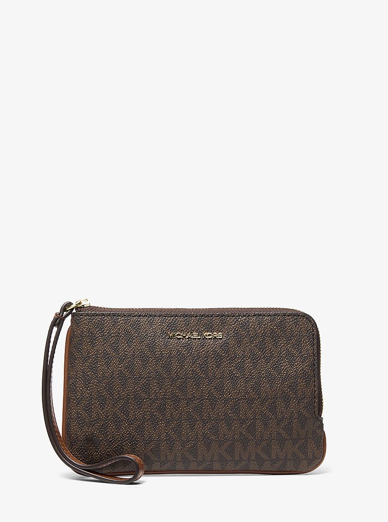 Jet Set Travel Small Signature Logo Wristlet in BROWN | Michael Kors