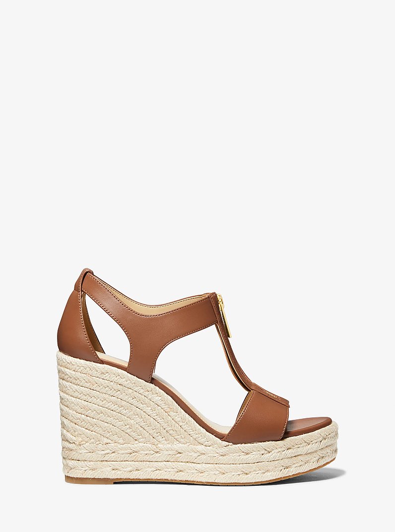 Berkley Leather Wedge Sandal in LUGGAGE | Michael Kors