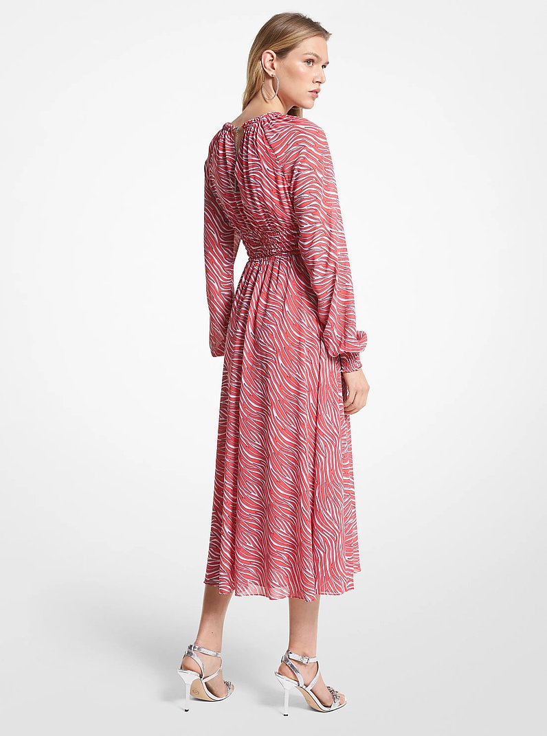 Zebra Print Georgette Midi Dress in GERANIUM | Michael Kors