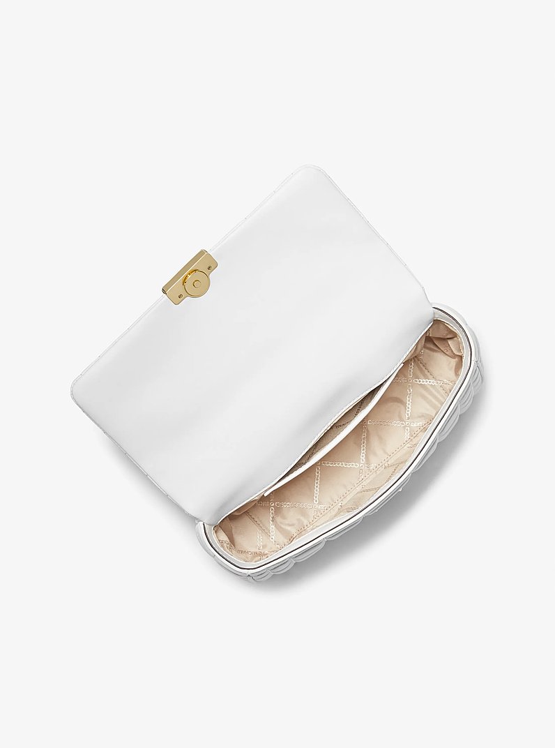 Tribeca Large Quilted Leather Shoulder Bag in OPTIC WHITE | Michael Kors