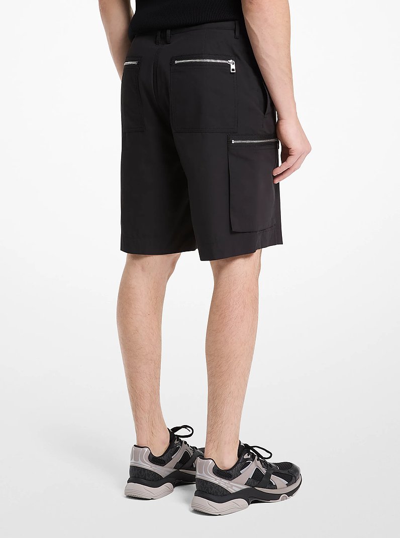 Cotton Poplin Zip Cargo Shorts in BLACK | Michael Kors
