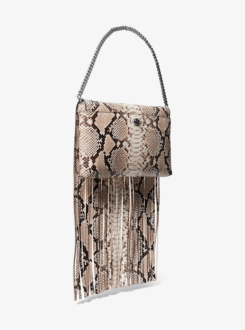 Pochette Ali in pelle stampa pitone con frange in NATURALE | Michael Kors