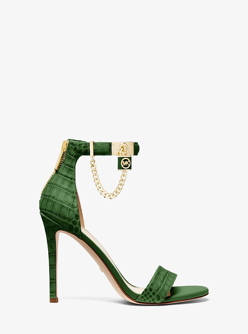 Hamilton Embellished Crocodile Embossed Leather Sandal in AMAZON GREEN | Michael Kors