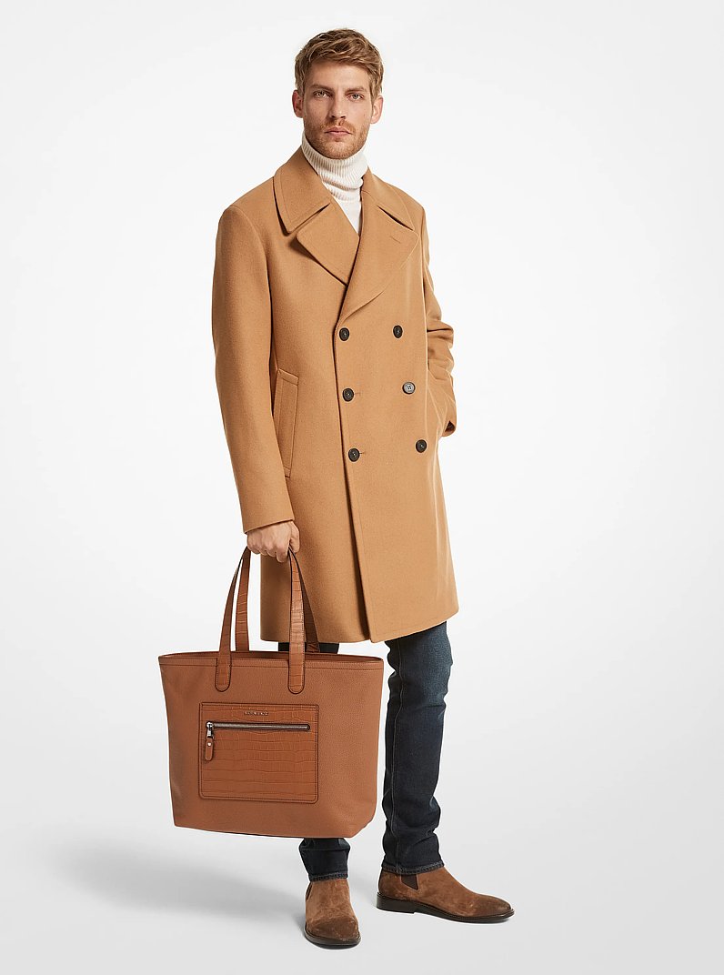 Hudson Textured Leather Top-Zip Tote Bag in LUGGAGE | Michael Kors