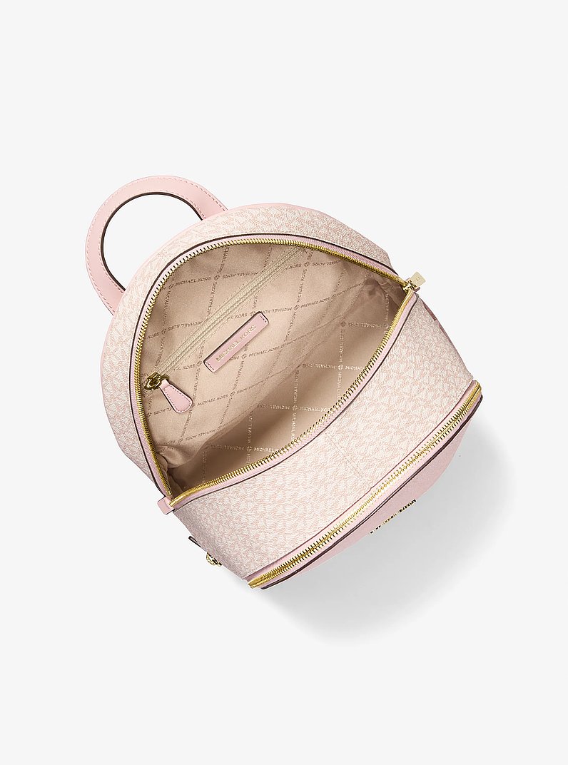 Rhea Medium Metallic Signature Logo Backpack in POWDER BLUSH  display picture 3