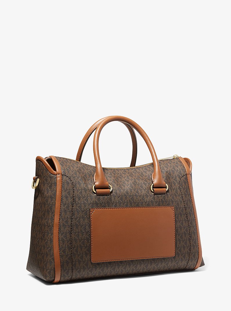 Carine Large Logo Satchel in BROWN | Michael Kors