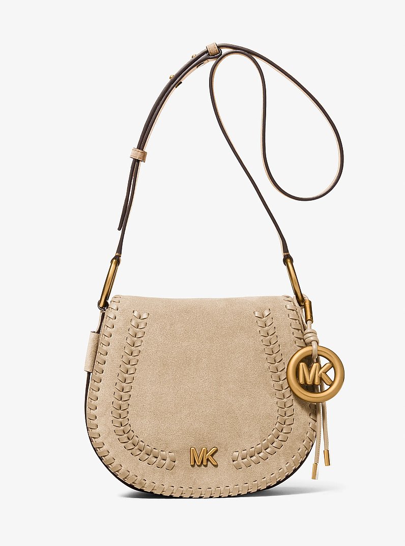 Josie Medium Whipstitched Suede Saddle Bag in KHAKI | Michael Kors