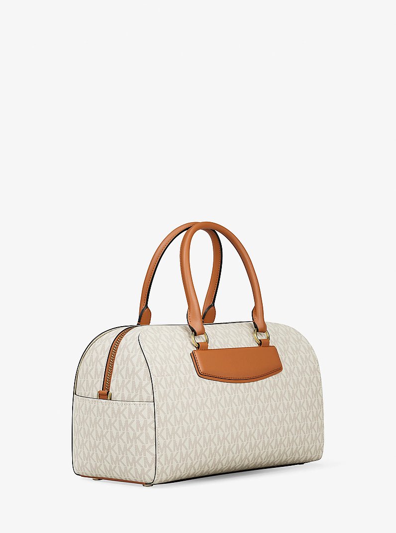 Bowling-Umh&auml;ngetasche Jet Set Travel Medium mit Signature-Logomuster in VANILLE/EICHELBRAUN | Michael Kors