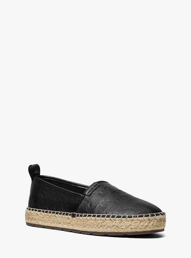 Elias Logo Embossed Leather Espadrille in BLACK | Michael Kors