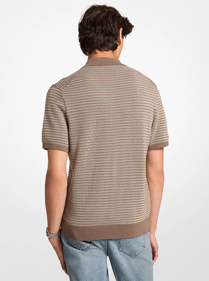 Two-Tone Knit Polo Shirt in MUSHROOM | Michael Kors
