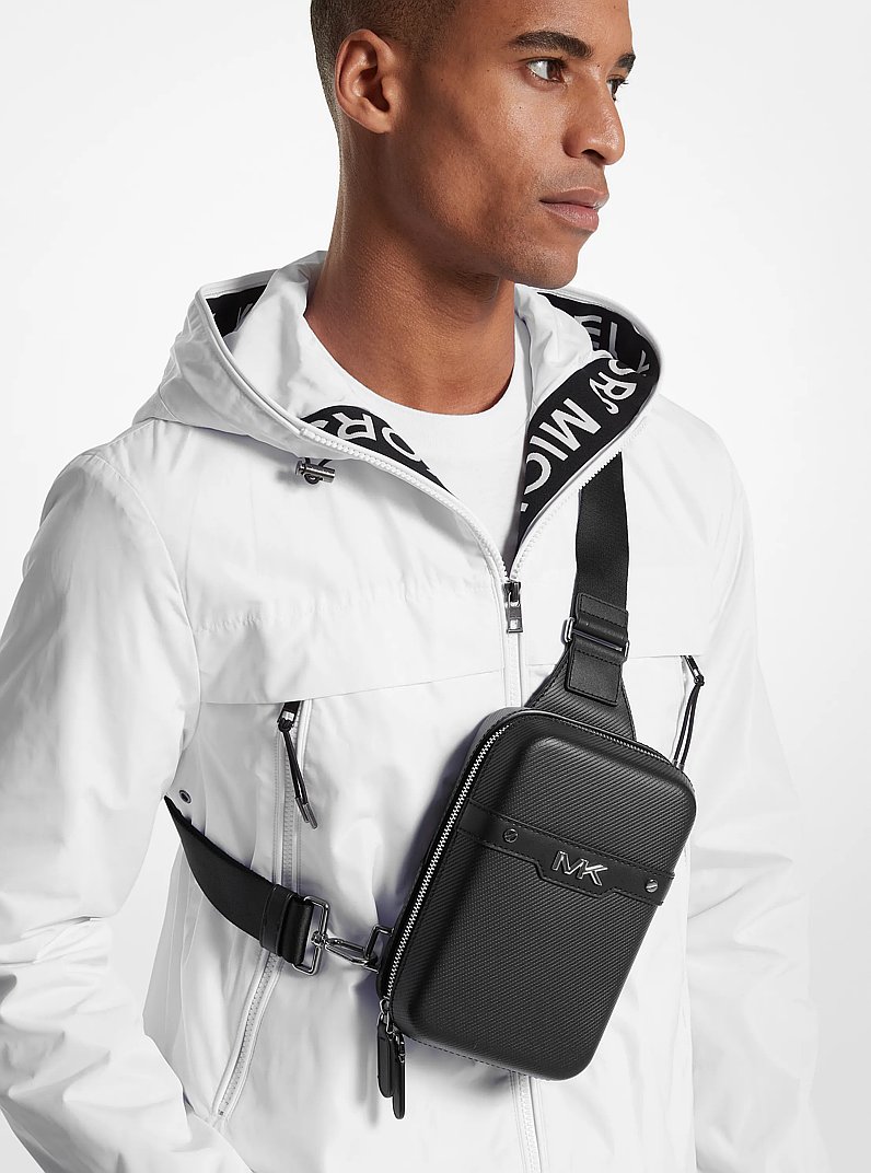 Varick Medium Textured Leather Sling Pack in BLACK | Michael Kors
