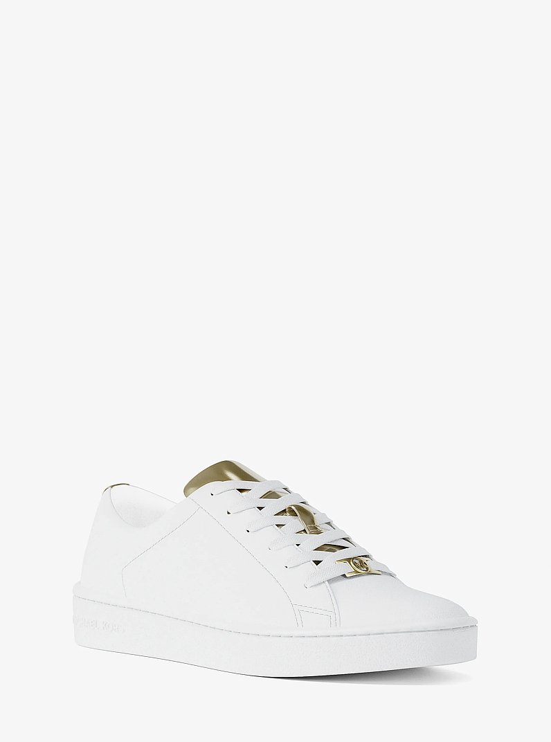 Keaton Leather and Metallic Sneaker in PALE GOLD | Michael Kors