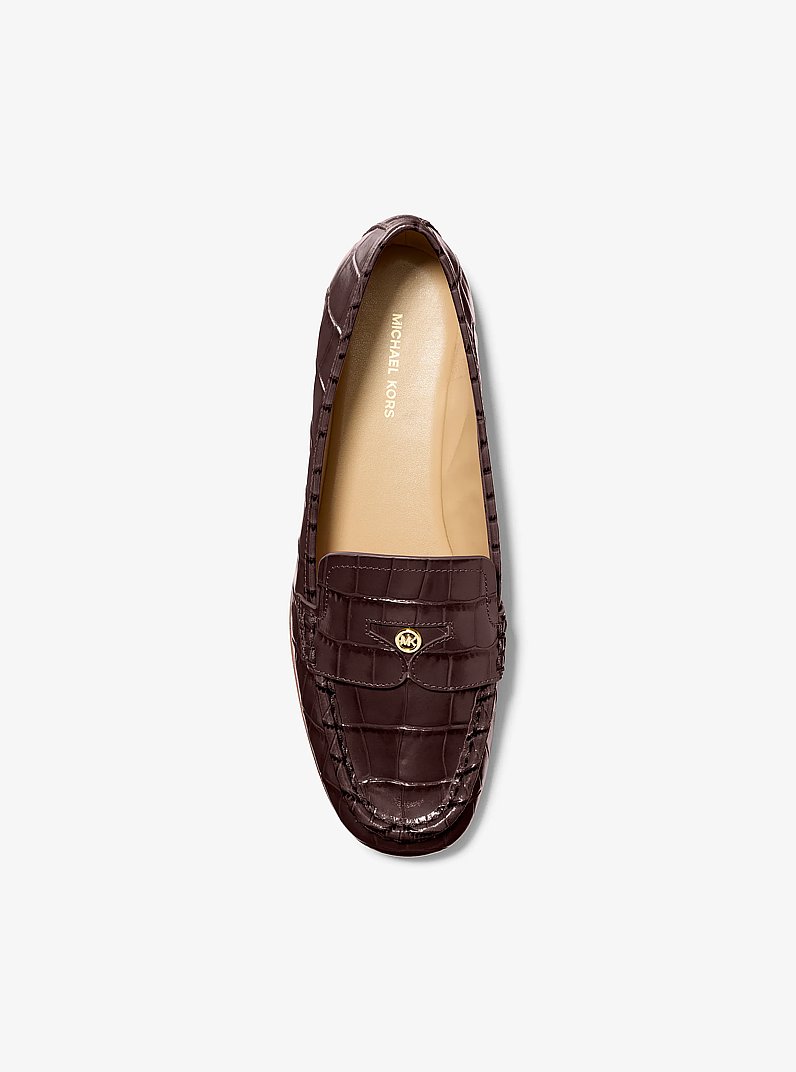 Jennings Crocodile Embossed Leather Loafer in CHOCOLATE | Michael Kors