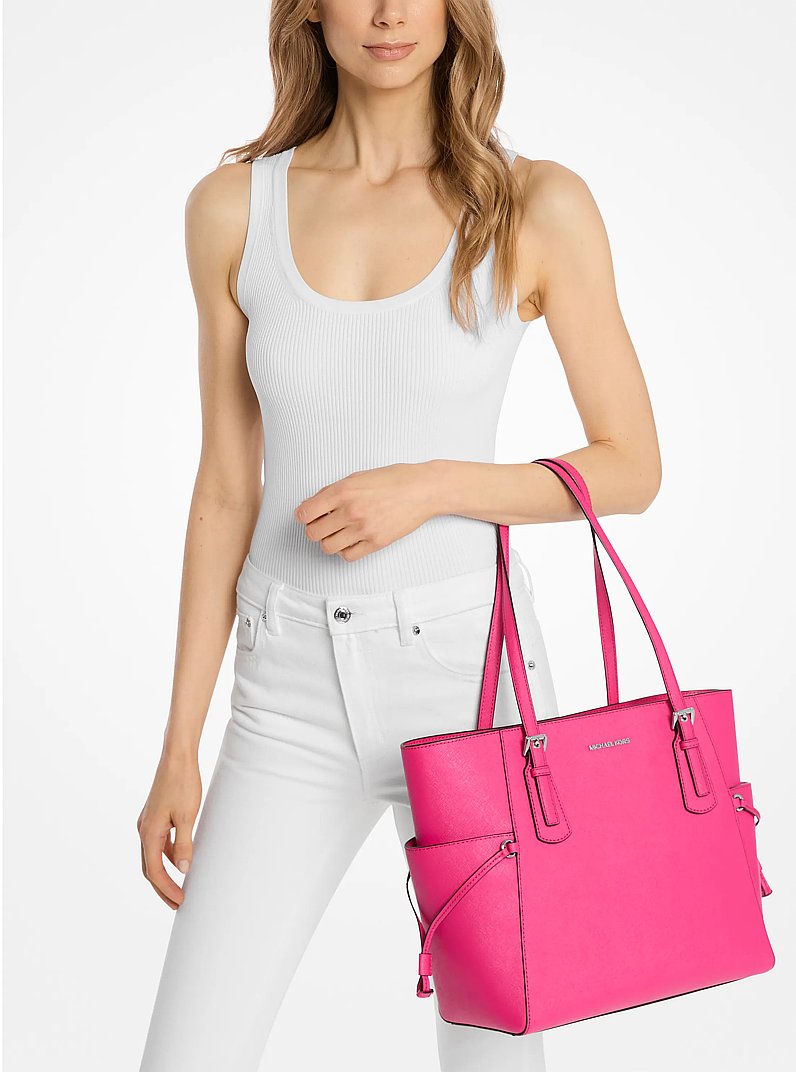 Voyager Large Saffiano Leather Tote Bag in DRAGONFRUIT | Michael Kors