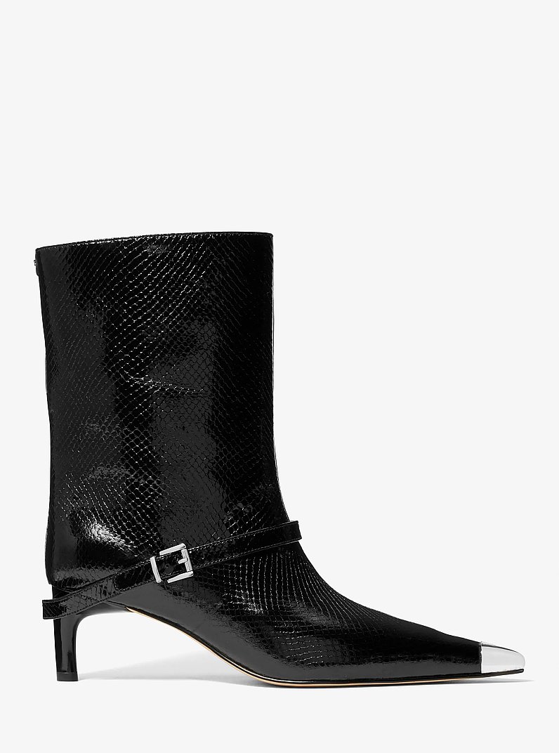 Kasia Snake Embossed Leather Buckle Boot in BLACK | Michael Kors