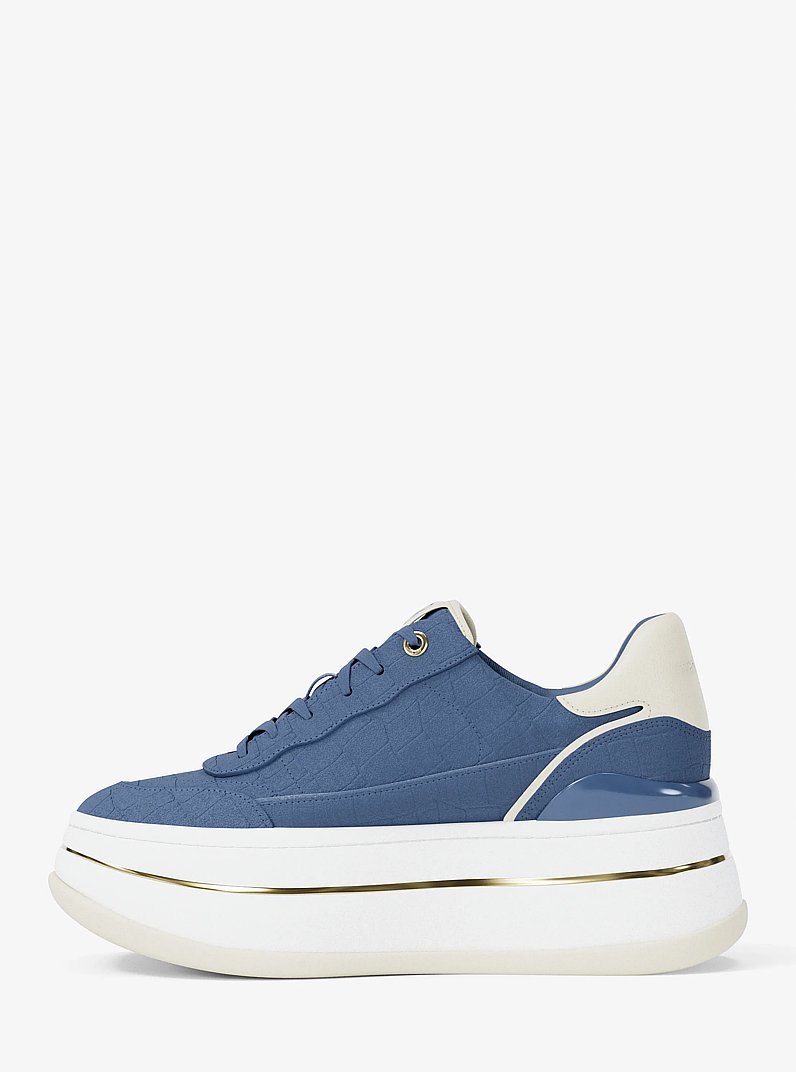 Sneaker Hayes in pelle scamosciata stampa coccodrillo con plateau in BLU FRANCESE | Michael Kors