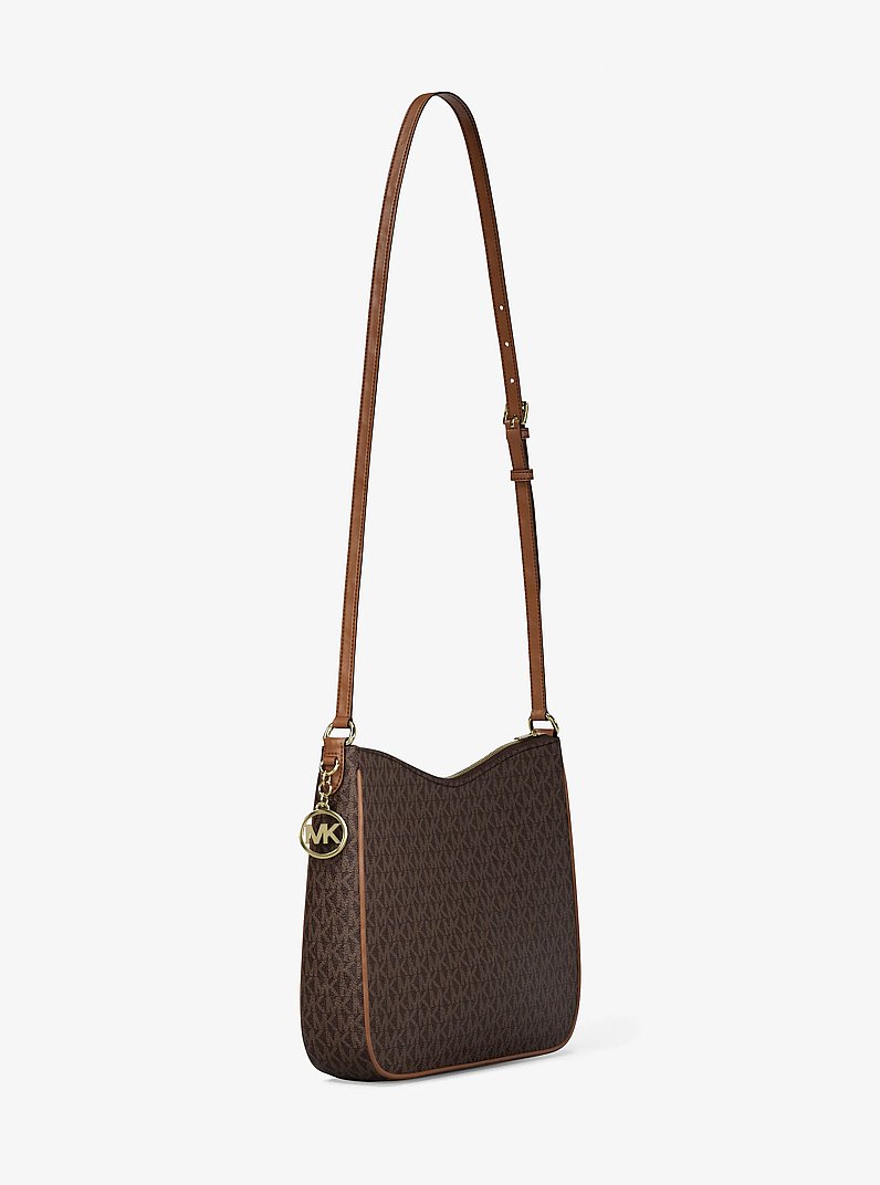 Nayla Medium Signature Logo Messenger Bag in BROWN | Michael Kors