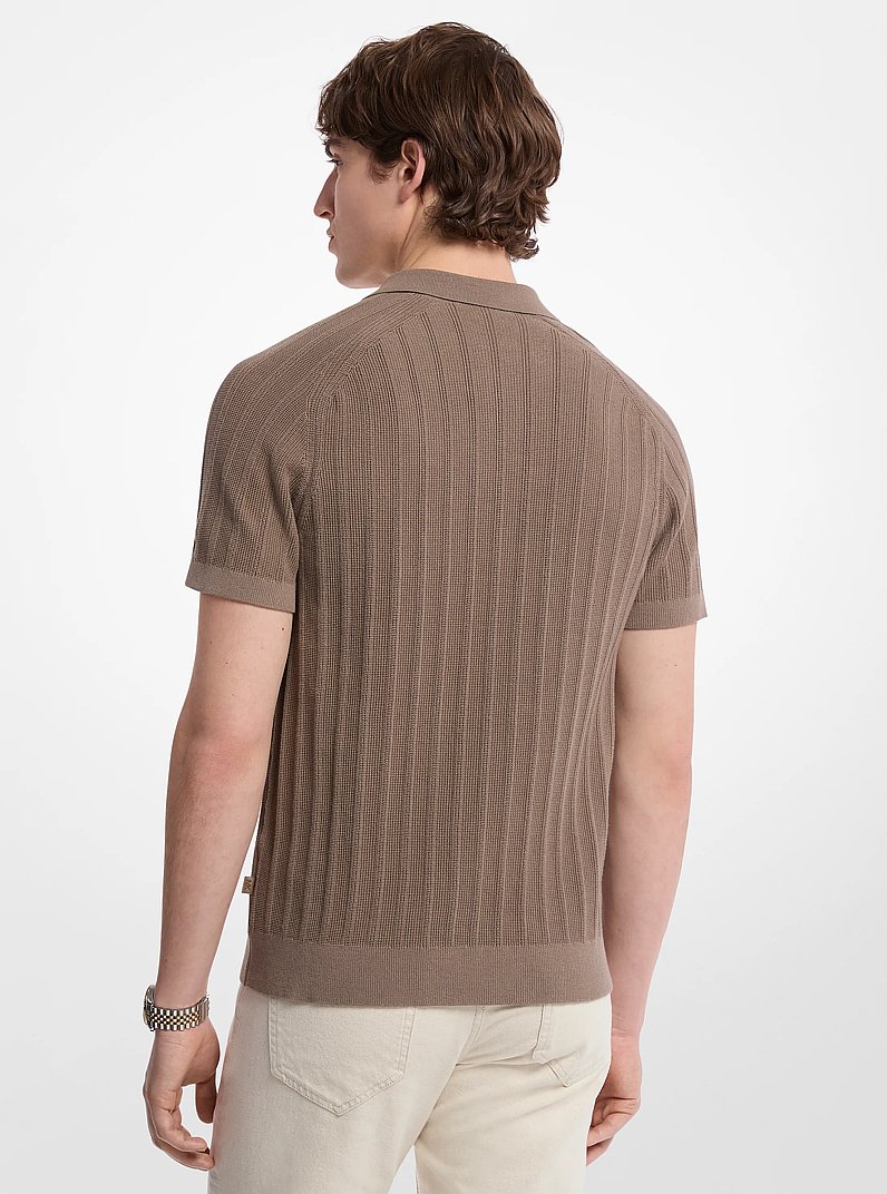 Cotton Knit Zip Polo Shirt in CHESTNUT | Michael Kors